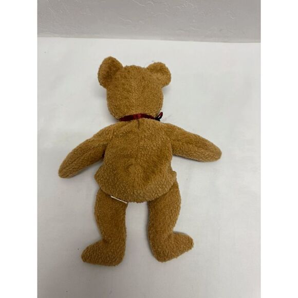 Ty Original Beanie Baby Curly Brown Bear Red Bow Plush Stuffed Animal W Tag 1993 - Picture 2 of 8